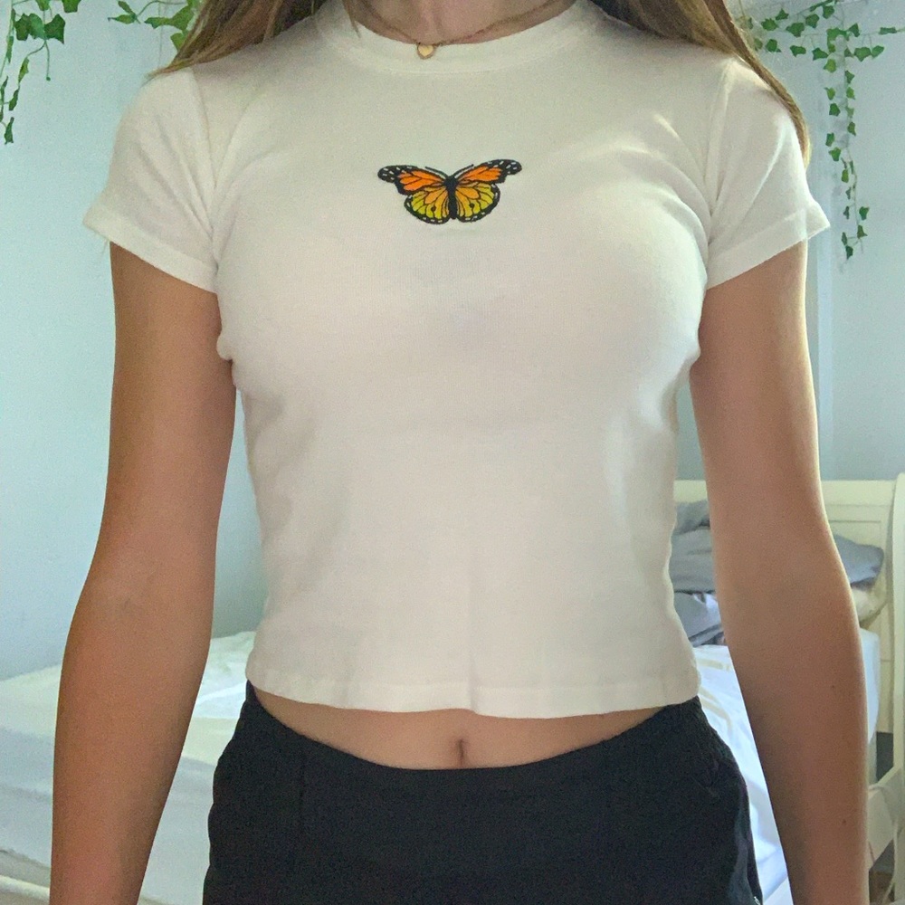 Brandy Melville orange butterfly T-shirt